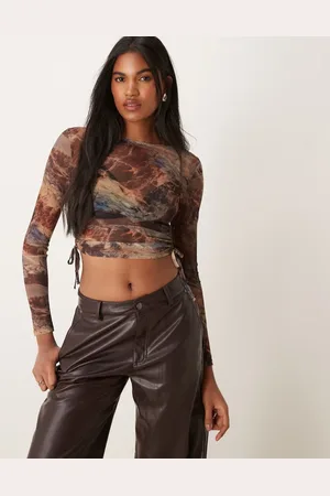 New Look Ruched side mesh top in pattern