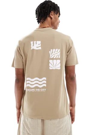 Threadbare 160 GSM graphic back print cotton t-shirt in stone