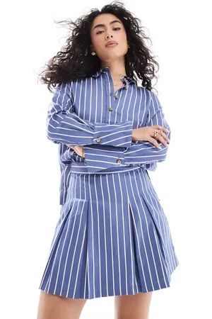 French Connection Alexis cotton stripe pleated mini skirt in navy and white co-ord