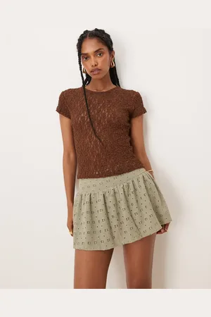 ASOS Broderie mid rise mini skort in sage