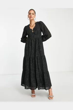 ASOS Broderie scallop detail button through maxi dress In