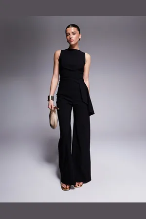 Vesper Bengaline drape side detail wide leg jumpsuit in
