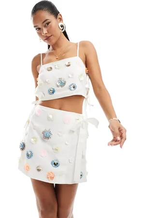 ASOS Co-ord linen look 3D embellishment mini skirt in natural
