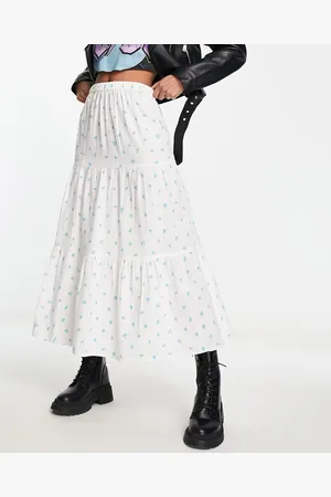 Daisy Street Linen tierred midi skirt in ditsy floral