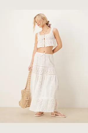 Iisla & Bird Broderie maxi tiered beach skirt co-ord in