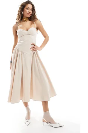 Extro & Vert Strappy midaxi corset dress in stone