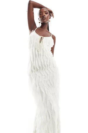ASOS Cami textured ruffle midi dress with keyhole detail in cream