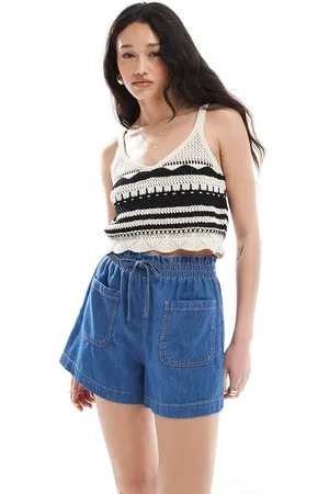 ASOS Denim shorts with paperbag waist in mid