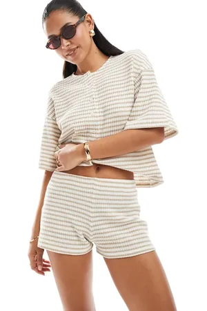 ASOS Mid rise cut and sew micro short co ord in beige