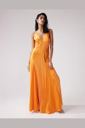 ASOS Satin cami maxi dress with sheer panel details in orange