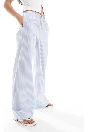 Pimkie Drawstring wide leg drawstring trousers in and white stripe
