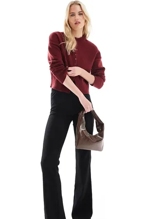ONLY High waist ribbed flare trousers in