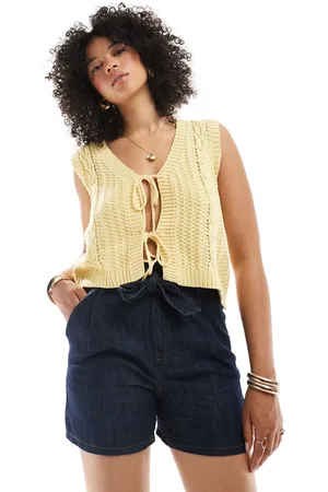 New Look Paperbag soft denim shorts in