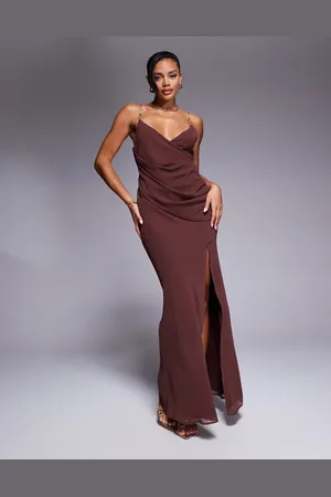 ASOS Wrap front maxi dress with embellished strap details in chocolate