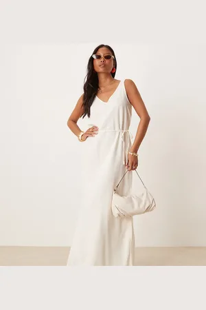 JDY Linen mix tie maxi dress in
