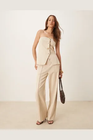 SNDYS Linen look seam front wide leg trousers co-ord in cream