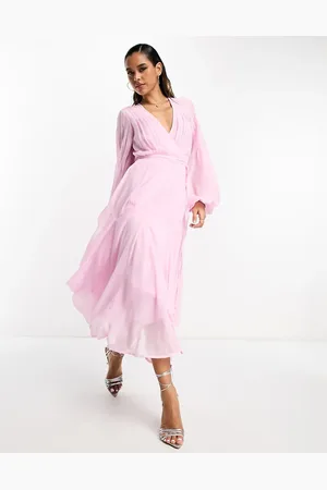 ASOS Wrap balloon sleeve midi dress with tie waist detail in
