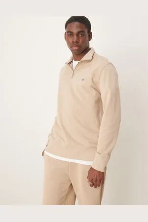 GANT Shield logo half zip sweatshirt in beige CO-ORD