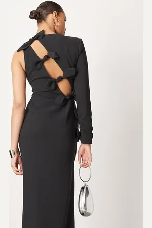 ASOS Crepe one sleeve bow detail maxi dress in
