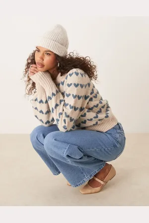 JDY Hearts knitted jumper in cream