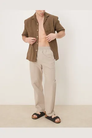 SELECTED Straight fit seersucker trousers in cream