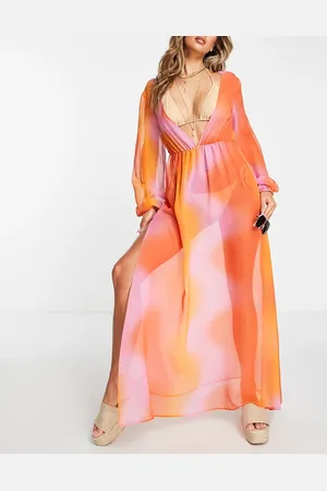 ASOS Long sleeve plunge beach maxi dress in ombre