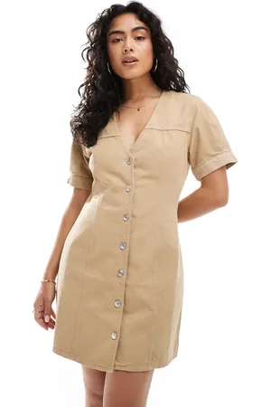 ASOS Denim puff sleeve button through mini dress in