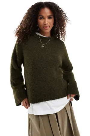 ASOS Wool blend fluffy wide sleeve knitted jumper in forest