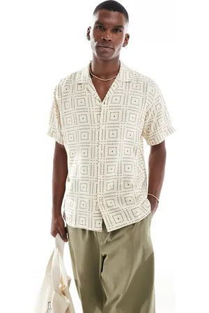 JACK & JONES Oversize shirt with tile print in beige
