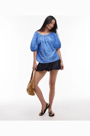 MANGO Soft denim bubble mini skirt in indigo