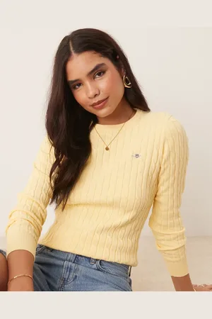 GANT Cotton cable knit crew neck logo jumper in