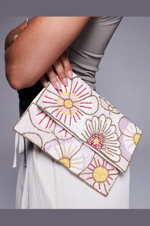 True Decadence Sequin flower envelope clutch bag in