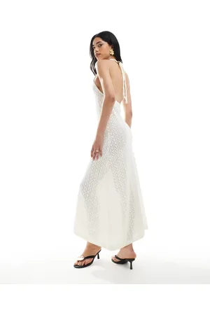 ASOS Knitted halter maxi dress with gold shell in ecru
