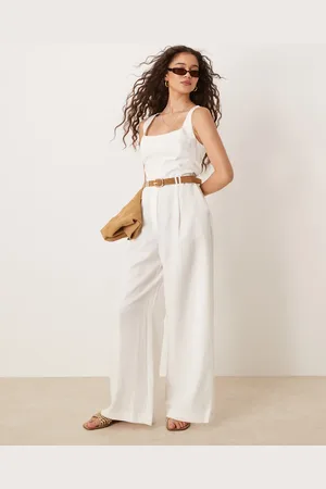 MANGO Pleat front structured jumpsuit with belt in