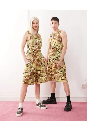 Reclaimed Unisex camo print jersey short co-ord in