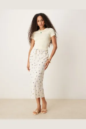 ASOS Linen blend bias midi skirt in stripe