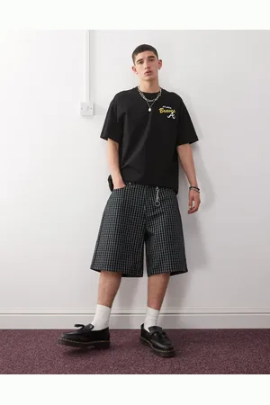 Obey Plaid baggy denim short in multi