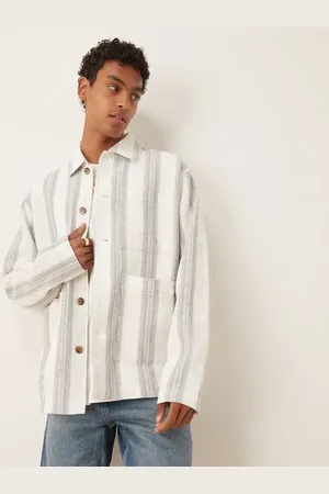 SELECTED Waffle overshirt in white stripe