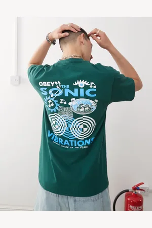 Obey Sonic vibrations graphic logo t-shirt with back print in dark