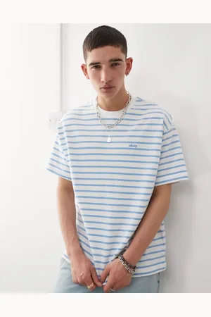 Obey Observe relaxed logo t-shirt in and blue stripe