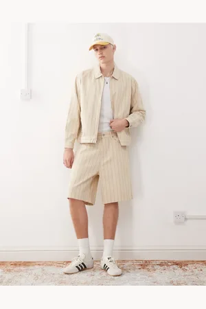 Obey Stripe baggy denim short in pelican multi