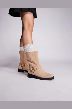 Public Desire Sienna biker boots in sand faux suede