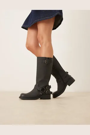 Glamorous Harness biker knee boots in