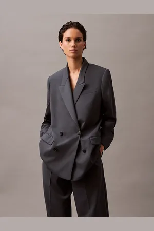 Calvin Klein Double-Breasted Wool Gabardine Blend Blazer
