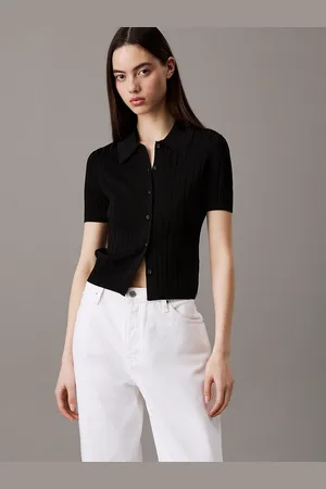 Calvin Klein Smooth Knit Cropped Polo Top