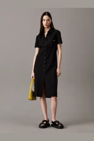 Calvin Klein Seersucker Button-Through Dress