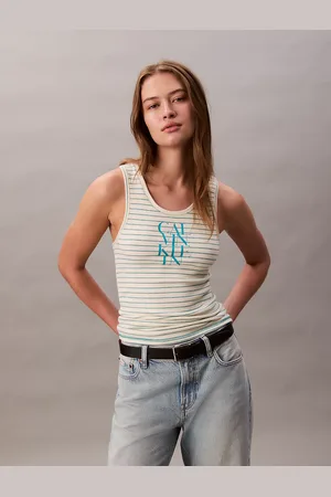 Calvin Klein Logo Graphic Ribbed Stripe Tank Top