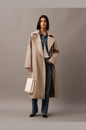 Calvin Klein Long Wool Twill Blend Trench Coat