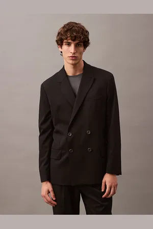 Calvin Klein Double-Breasted Wool Gabardine Blend Blazer