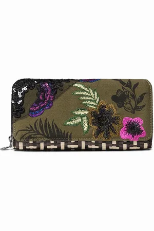 Desigual Carteira patchwork com ráfia e estampado floral
